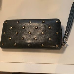 Fossil Zip-Round Clutch Black Leather Wallet